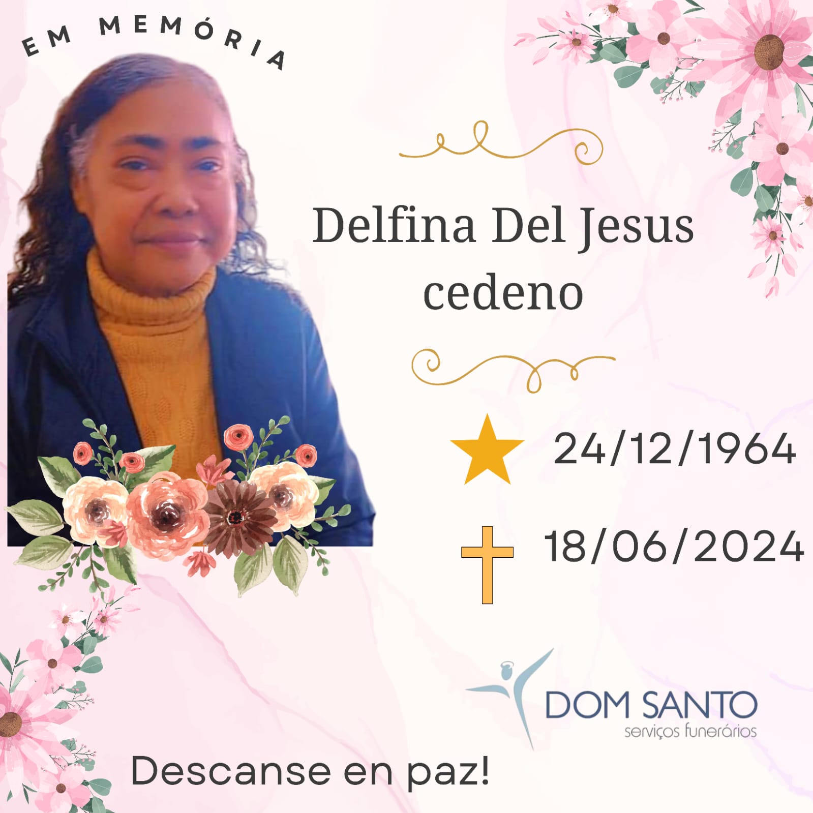 Obituário: DELFINA DEL JESUS CEDENO
